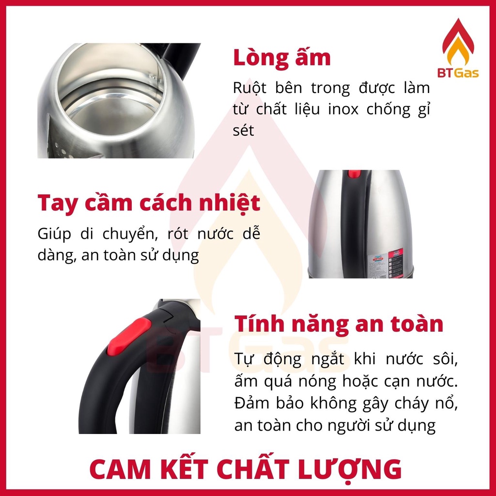 Ấm đun siêu tốc Ladomax 2L, bình siêu tốc Inox công suất 1500W HA-885