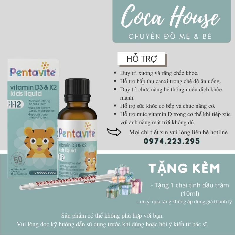 PENTAVITE VITAMIN D3 K2 20ML❤️Hàng chính hãng, đủ bill & tem chemist❤️ phát triển chiều cao cho bé