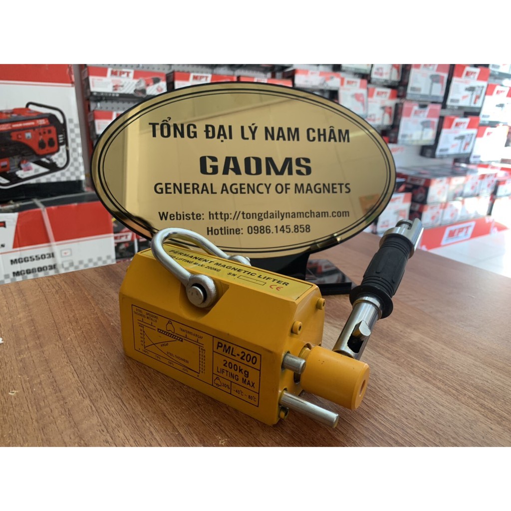 Nam châm nâng tay gạt PML 200kg, Cẩu từ nam châm vĩnh cửu nâng cẩu hàng hoá