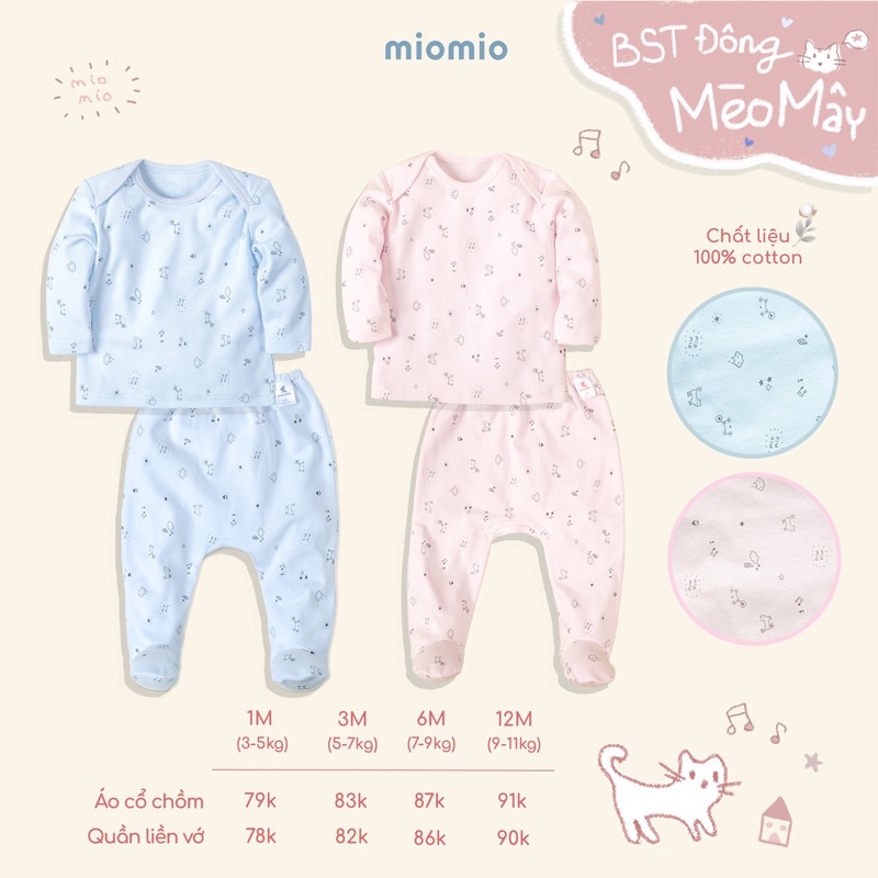 Bộ Quần Áo Sơ Sinh Thu Đông, Cổ Chồm MIOMIO - Cho Bé Trai, Bé Gái (Từ 0-12 tháng), Vải Interlock Cotton.