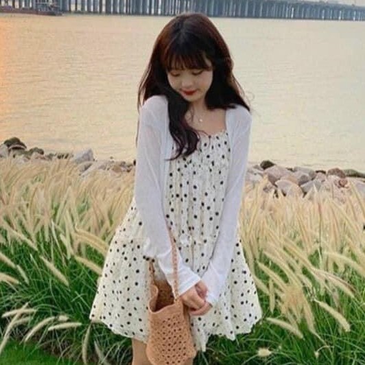 Set váy 2 Dây Hoa Nhí kèm áo khoác ngoài cardigan Set váy 2s áo cadigan