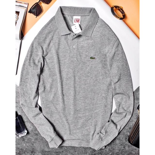 Áo thun nam cổ bẻ dài tay Lacoste cao cấp MD012#, Áo thun dài tay nam, Áo dài tay có cổ
