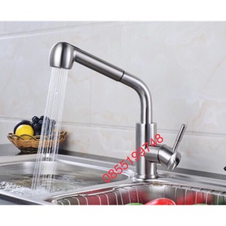 Vòi rửa bát nóng lạnh cần cứng, vòi rút inox sus 304 mờ, Tp-K11