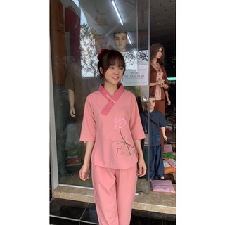  set thời trang áo lam đi chùa nữ bigsize đồ lam phật tử đi chùa 