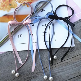 Dây cột tóc Hàn Quốc phối nơ và hạt châu
