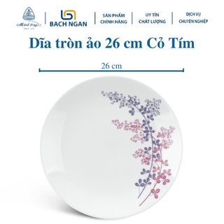Dĩa Tròn Ảo 26cm Minh Long Daisy Cỏ Tím bằng sứ hàng đẹp, cao cấp dùng trong gia đình, tặng quà tân gia