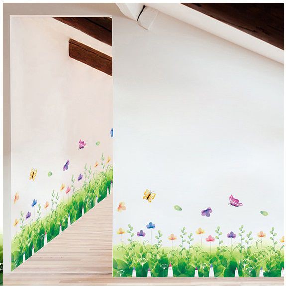 Decal dán trang trí Chân tường ⚡ FREESHIP ⚡ hoa cỏ xanh 2 - PVC vinyl dài 137 cm