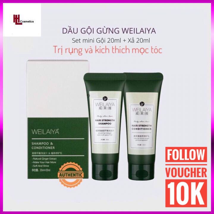 [Chính Hãng] Sét Dầu Gội+Xả Weilaiya Ngăn Rụng, Kích Thích Mọc Tóc Size(20 + 20)ml