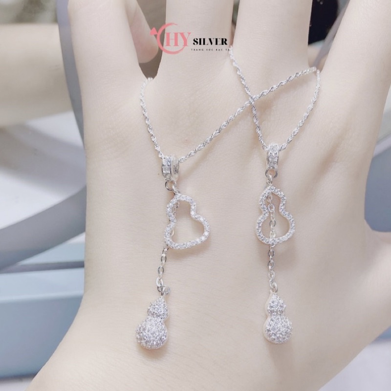 Dây chuyền bạc hồ lô kép túi tiền nạm đá vòng cổ nữ hình trái bầu bạc thật