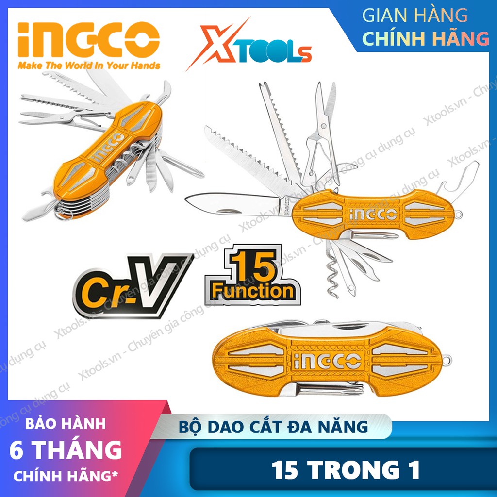 Bộ dao đa năng bỏ túi 15 trong 1 INGCO HMFK8158 dao sinh tồn cắt gọt khui nước ngọt cưa gỗ dũa móng tay vặn ốc