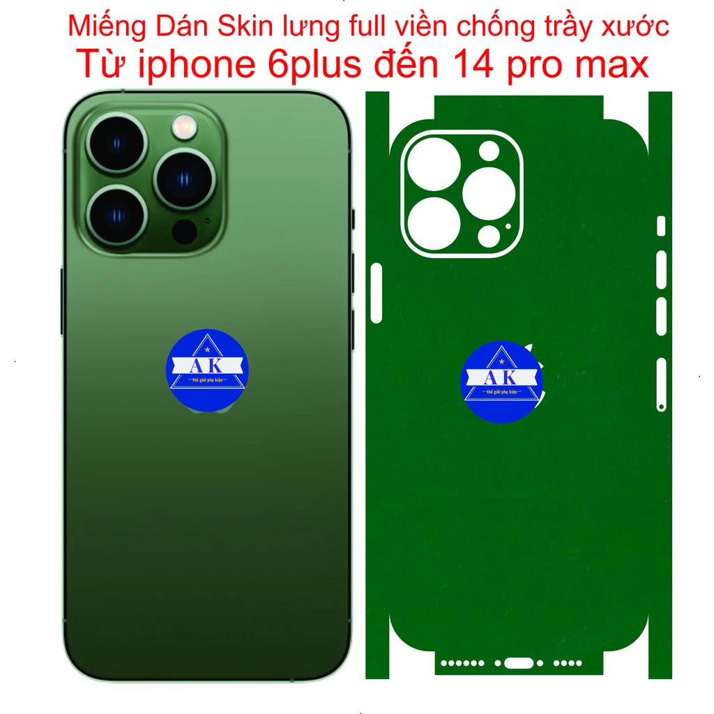 Dán skin lưng full viền từ iphone 14 pro max đến 6s plus, bảo vệ chống trầy xước và làm đẹp tạo thêm diện mạo mới...