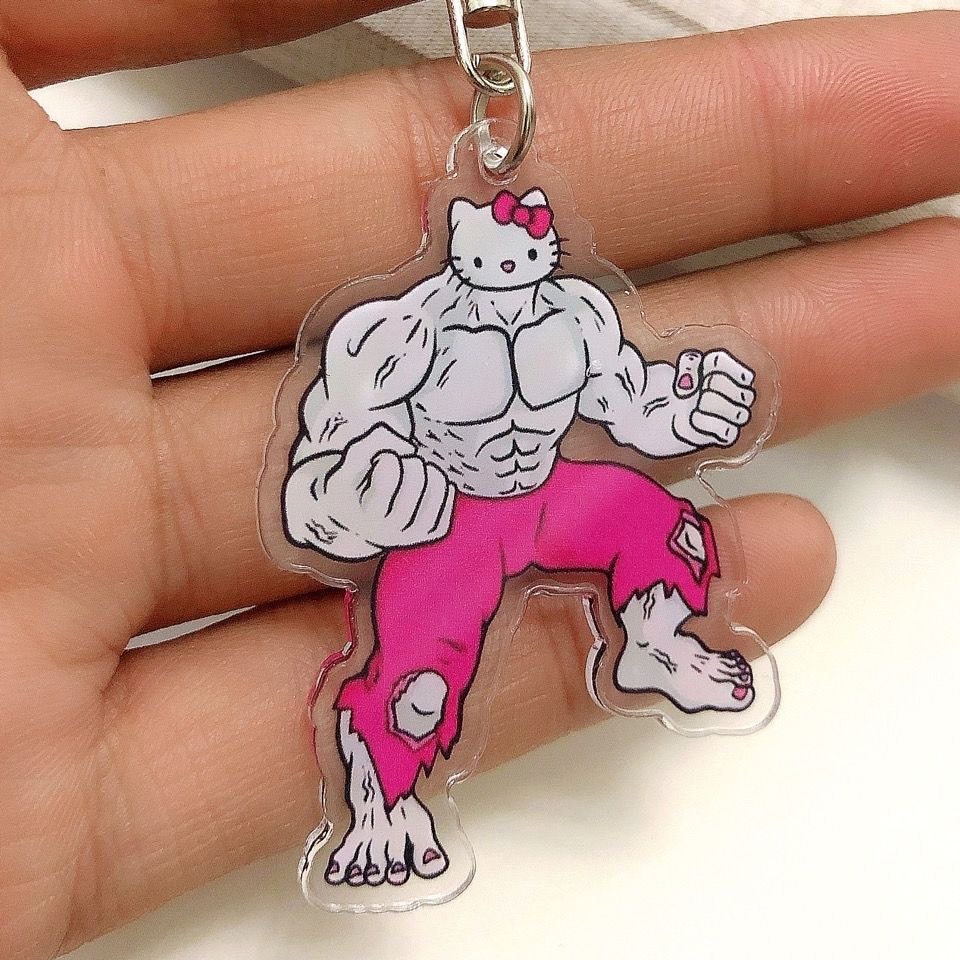 Móc khoá hello kitty cơ bắp đô vật dễ thương, móc khóa kitty lực điền cặp đôi treo xe máy.