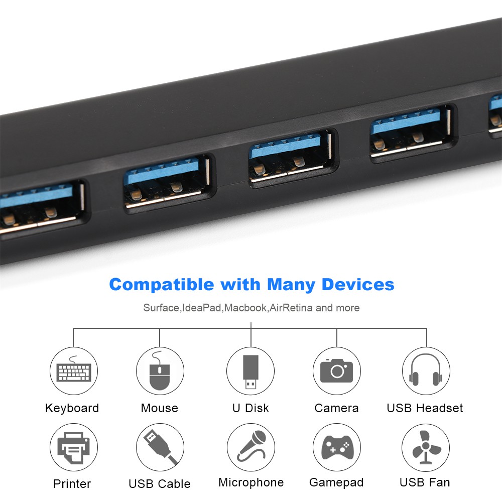 JUNE Professional 4/7 Ports Splitter High Speed USB Expander USB 3.0 Hub Data Transfer Universal External Plug and Play Individual LED Power Switch