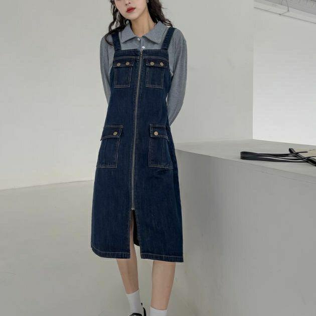 ♘✺☾Đầm Yếm Denim Hai Dây Phong Cách Mới Thời Trang Mùa Xuân Dành Cho Nữ 2022