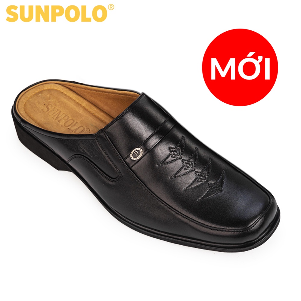 Giày Sục Sapo Bít Mũi Nam Da Bò Cao Cấp SUNPOLO Đen - SPO008 | BigBuy360 - bigbuy360.vn
