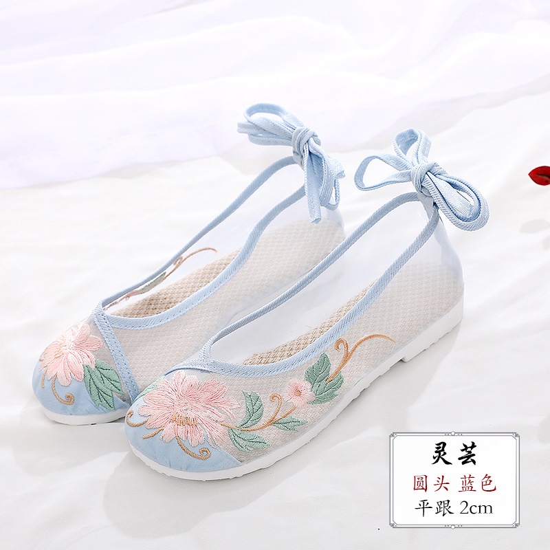 Giày Vải Gạc Thêu Hoa Cổ Điển Mùa Hè Bằng Lụa Lưới Rỗng Cho Nữ Sinh Trung Học A7