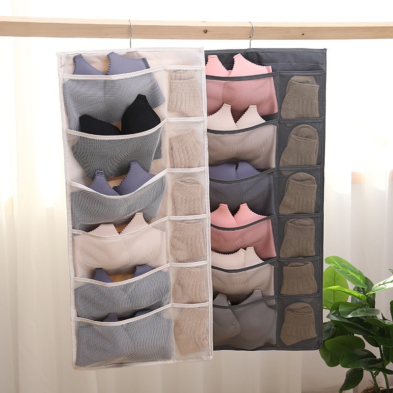 Túi Treo Nhiều Ngăn (Ô) Đựng Đồ Lót, Quần Áo Lót, Tất Vớ Có 2 Mặt Và Móc Treo Tiện Dụng