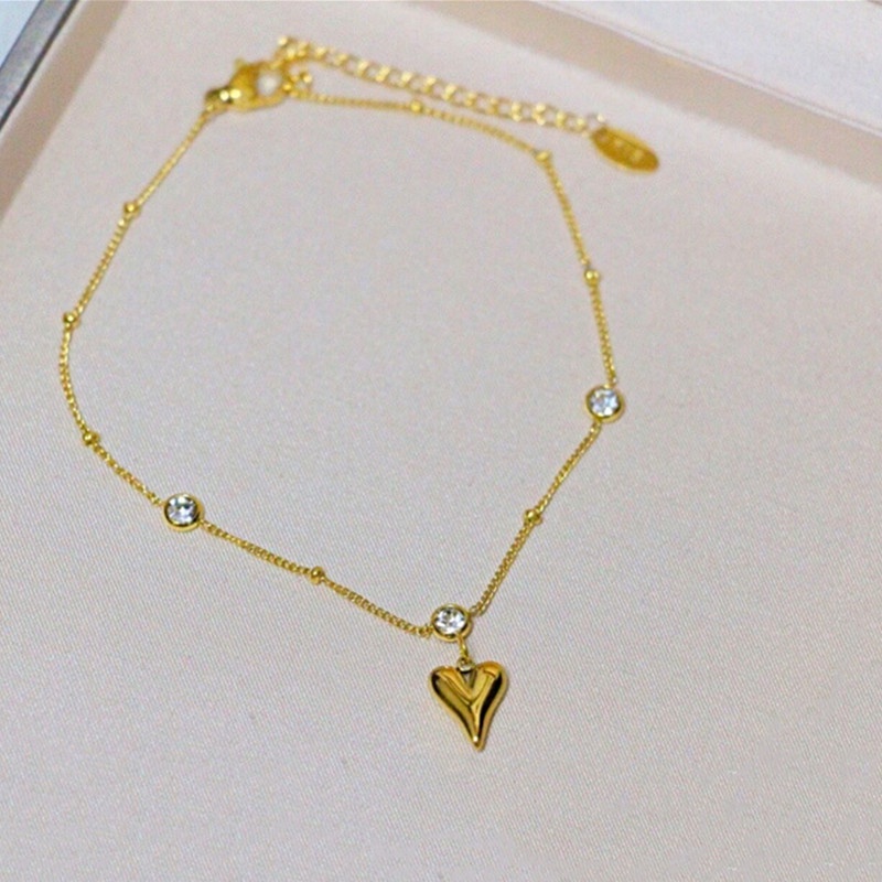 Lắc chân nữ 100% titan nguyên chất trái tim không gỉ mạ vàng 18K thời trang cho nữ