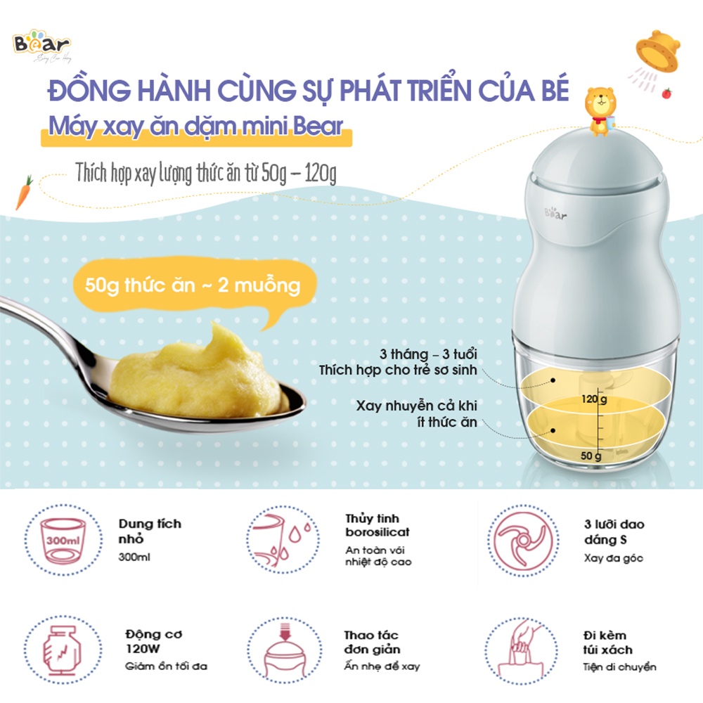 Máy Xay Ăn Dăm Mini Cầm Tay Nhỏ Gọn Di Chuyển Dễ Dàng Dung Tích 300ml Bear QSJ-A01F2 -HiMect