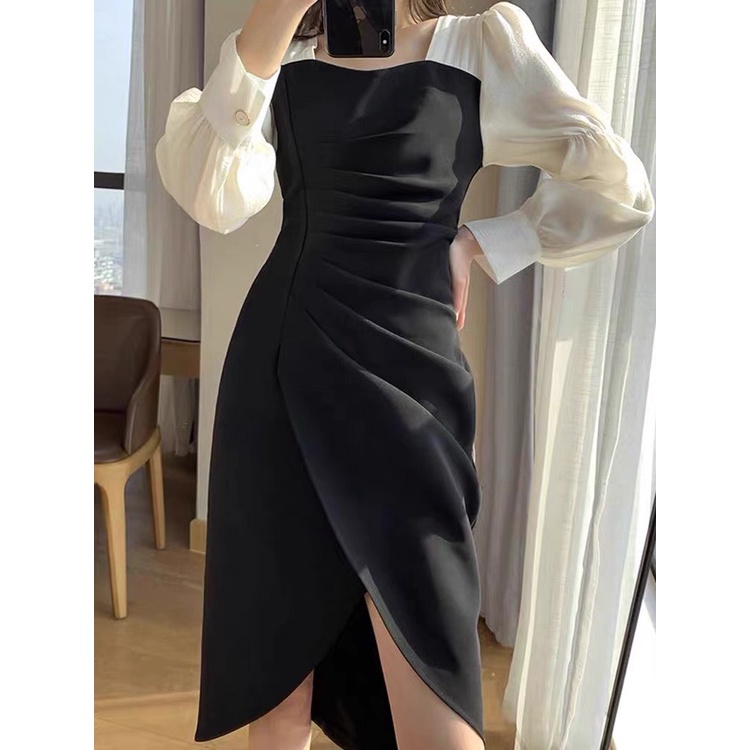 ⚡️BÁN SỈ⚡️Đầm body nhún eo phối voan đen trắng