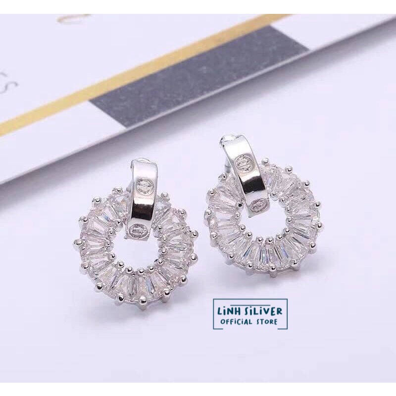 BÔNG TAI TRÒN NỮ ĐÁ GẾT CỰC XINH- KHUYÊN TAI BẠC TA