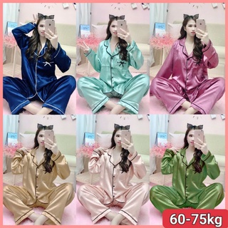 Bộ ngủ phi lụa bigsize viền nơ tay dài 60-75kg
