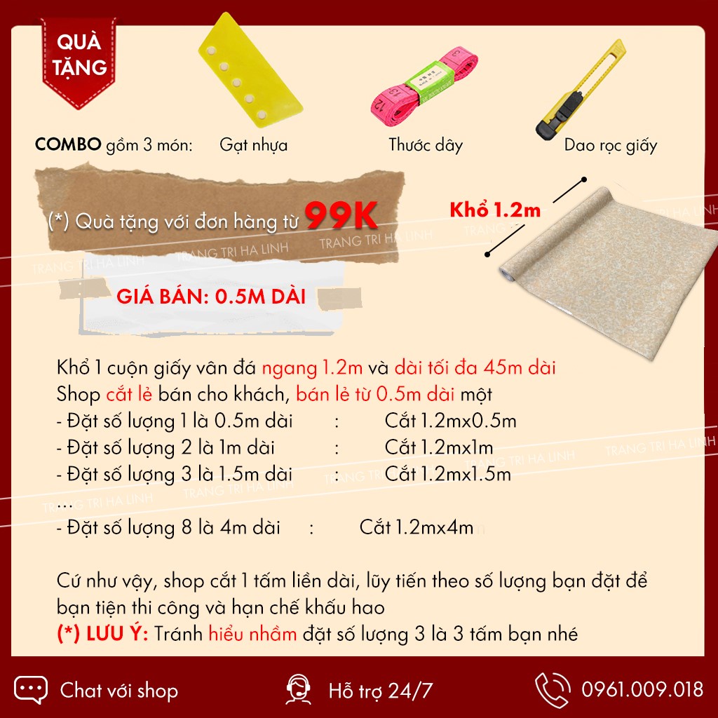 Decal vân đá dán nhà bếp, nhà tắm chống thấm nước, chống ẩm, dễ dàng lau chùi (0.5mx1.2m)