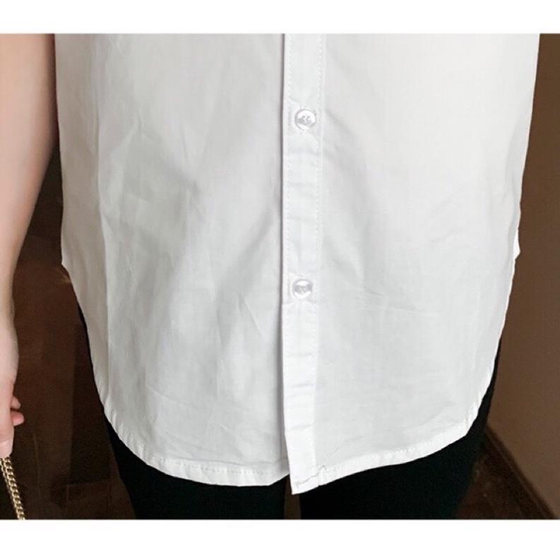 Áo bầu sơ mi nữ trắng form rộng công sở kiểu tay ngắn đẹp- SM07