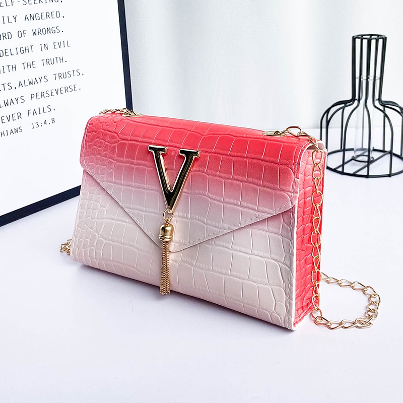 Túi Xách Mini Họa Tiết Vân Đá Màu Gradient Phối Dây Xích Và Tua Rua Thời Trang