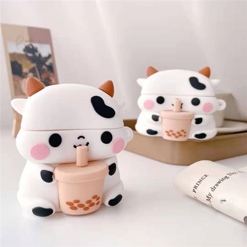 Vỏ bảo vệ tai nghe bluetooth Airpods bằng Sillicone dẻo, ốp Case cute, Airpods 2/pro - NUTACASE BÒ SƯA XINH
