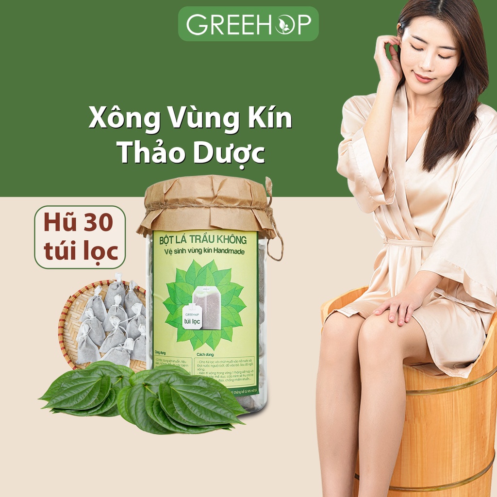Xông vùng kín thảo dược Greehop, bột trầu không giúp giảm mùi hôi, se khít, hồng hào