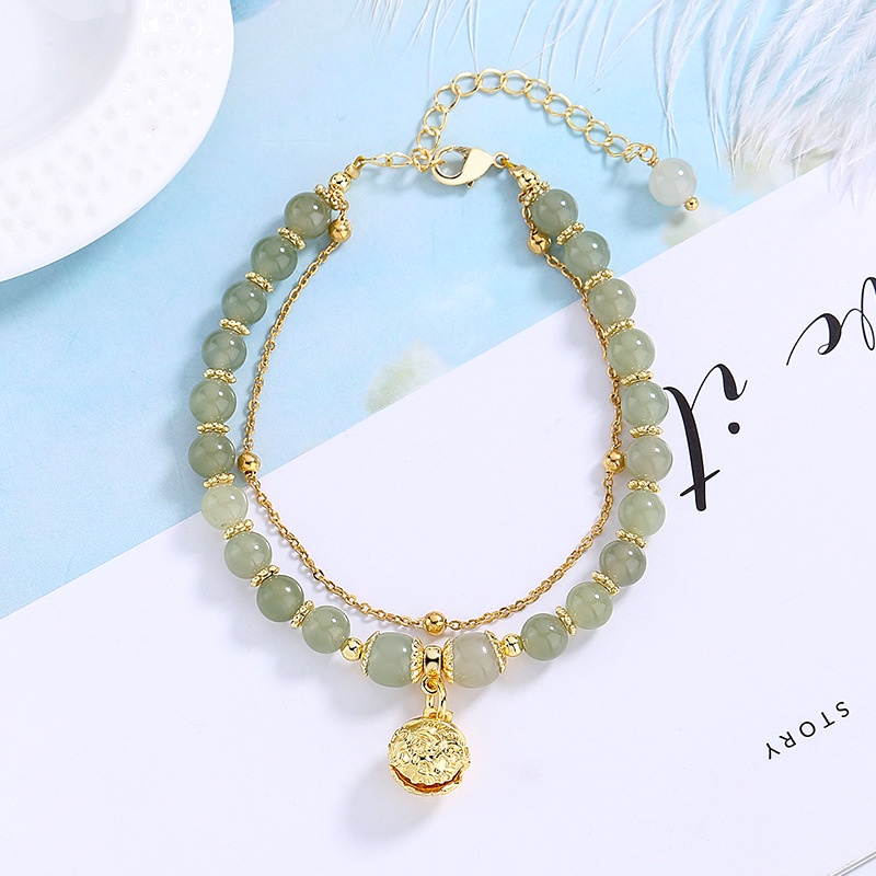 Vòng Tay May Mắn Mạ Vàng 18K Đính Hạt Ngọc Bích Cho Nữ
