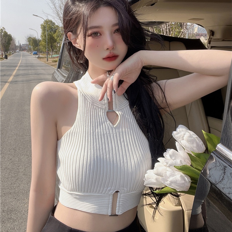 Áo Croptop Dệt Kim Không Tay Màu Trơn Dáng Ôm Gợi Cảm Cho Nữ