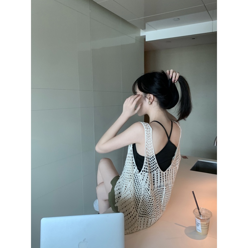 Cocory vn Áo Croptop Dệt Kim Cổ Chữ V Khoét Sâu Quyến Rũ