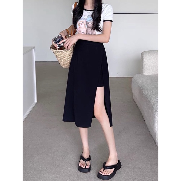 Chân váy dài xẻ tà có quần trong big size dành cho khách ngoại cỡ từ 60 đến 90 ký