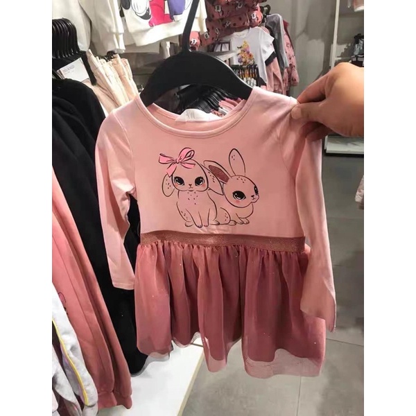 Váy cotton thỏ HM hồng