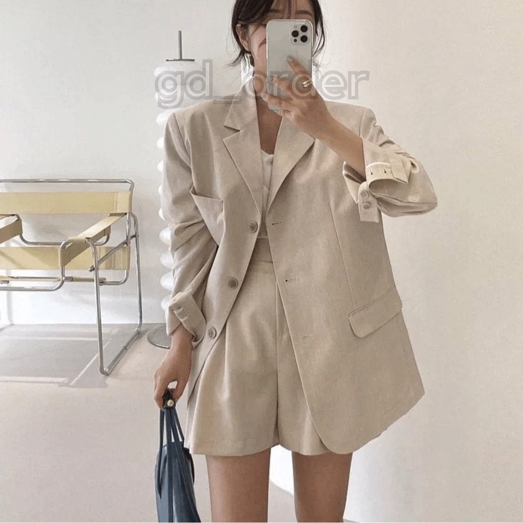 B57|Set bộ vest thanh lịch áo blazer dài tay, quần short ngắn màu xanh, be, đen gd_order