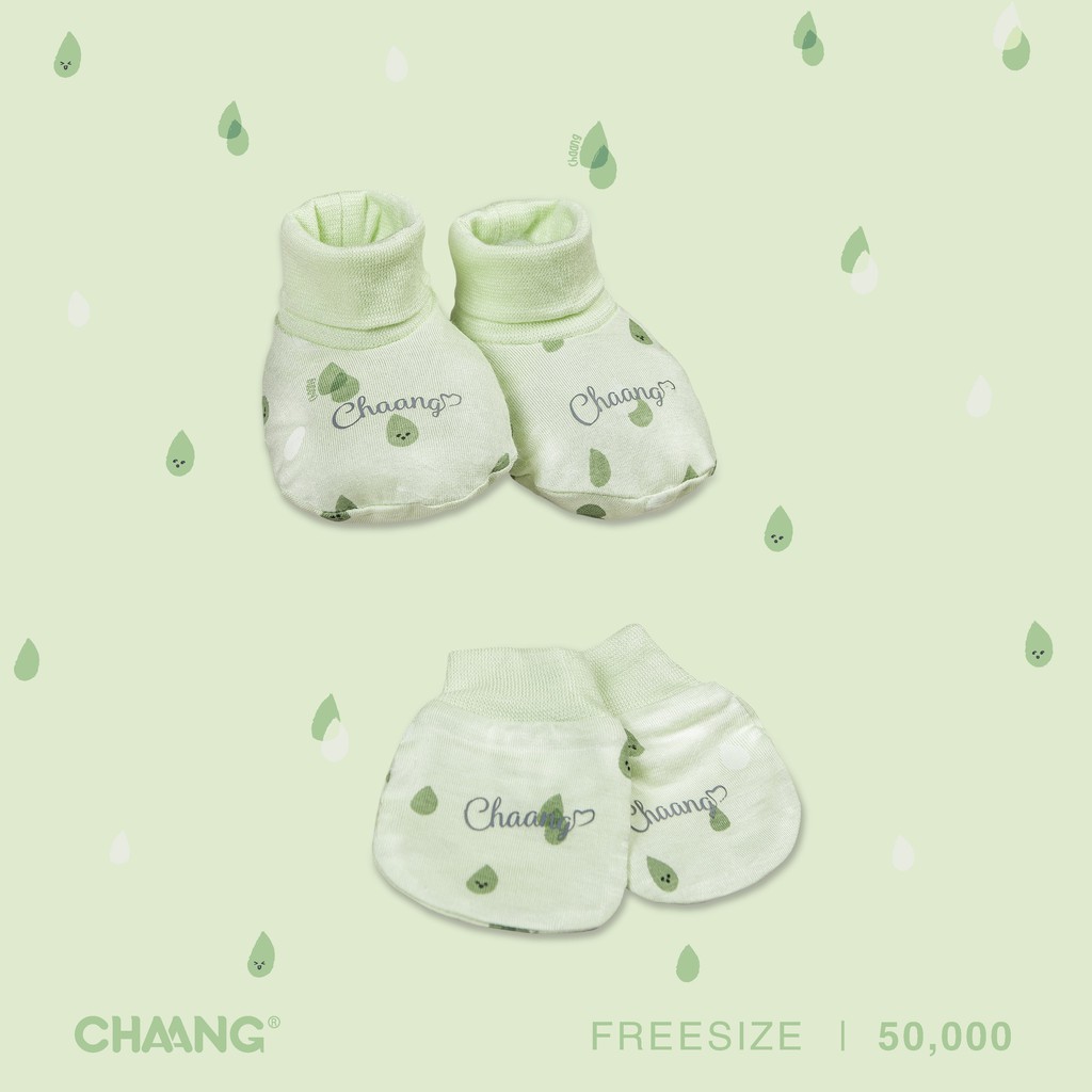 Set bao tay bao chân SUMMER xanh lá, quần áo, phụ kiện, đồ sơ sinh Chaang cotton an toàn cho bé