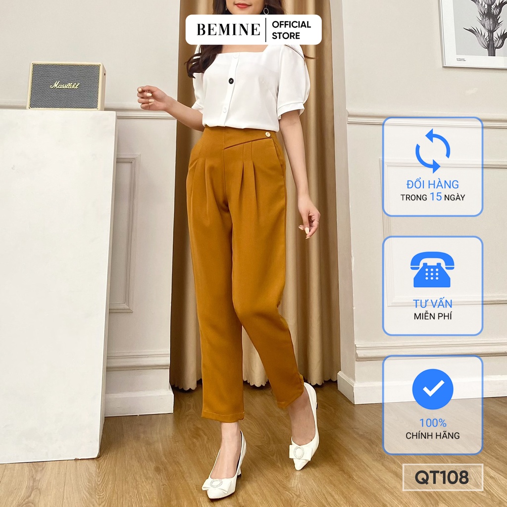 Quần tây nữ baggy xếp ly đai eo thiết kế thanh lịch BEMINE QT108NAU