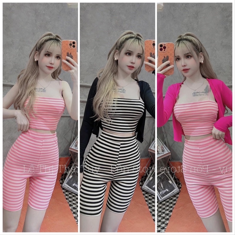 Set Ba Món Áo dây và Quần lửng kèm áo khoác ngoài