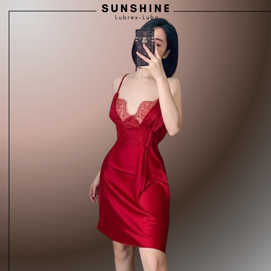 Váy ngủ lụa satin màu đỏ cao cấp kèm mút ngực - SUNSHINE-LUBREXLUBO VLMNT130