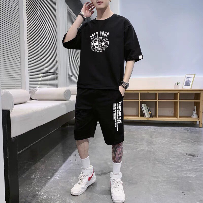 Bộ đồ nam OBEY PROP, bộ quần áo tập gym chất thun cotton - PANDO