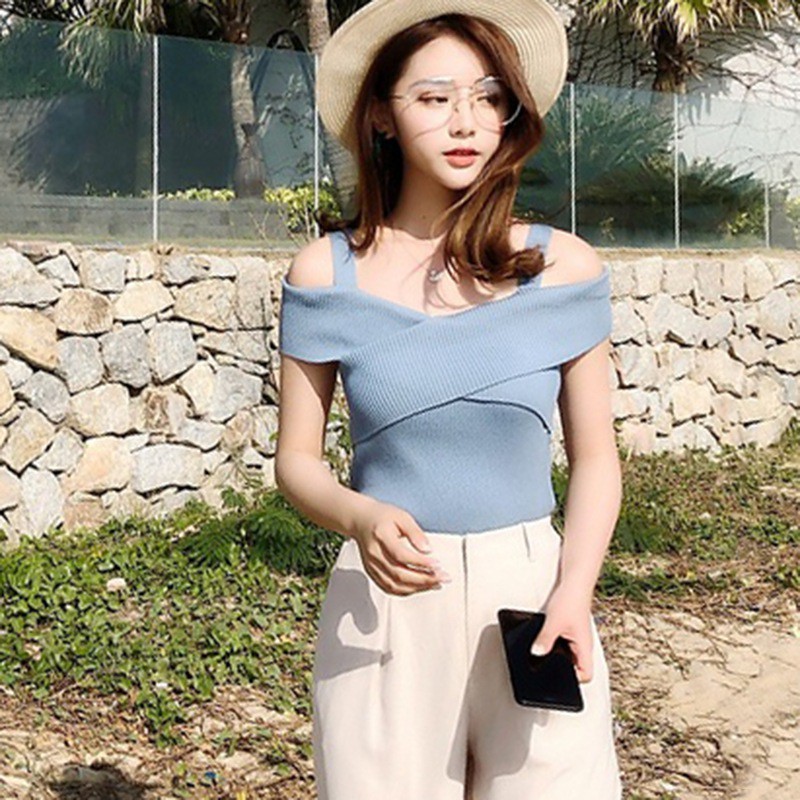 Áo ôm trễ vai dây chéo phía trước ngực cho nữ