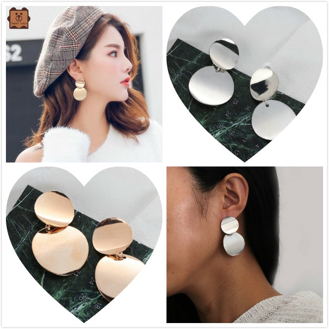 Cặp hoa tai hợp kim mặt 2 hình tròn thời trang cho nữ