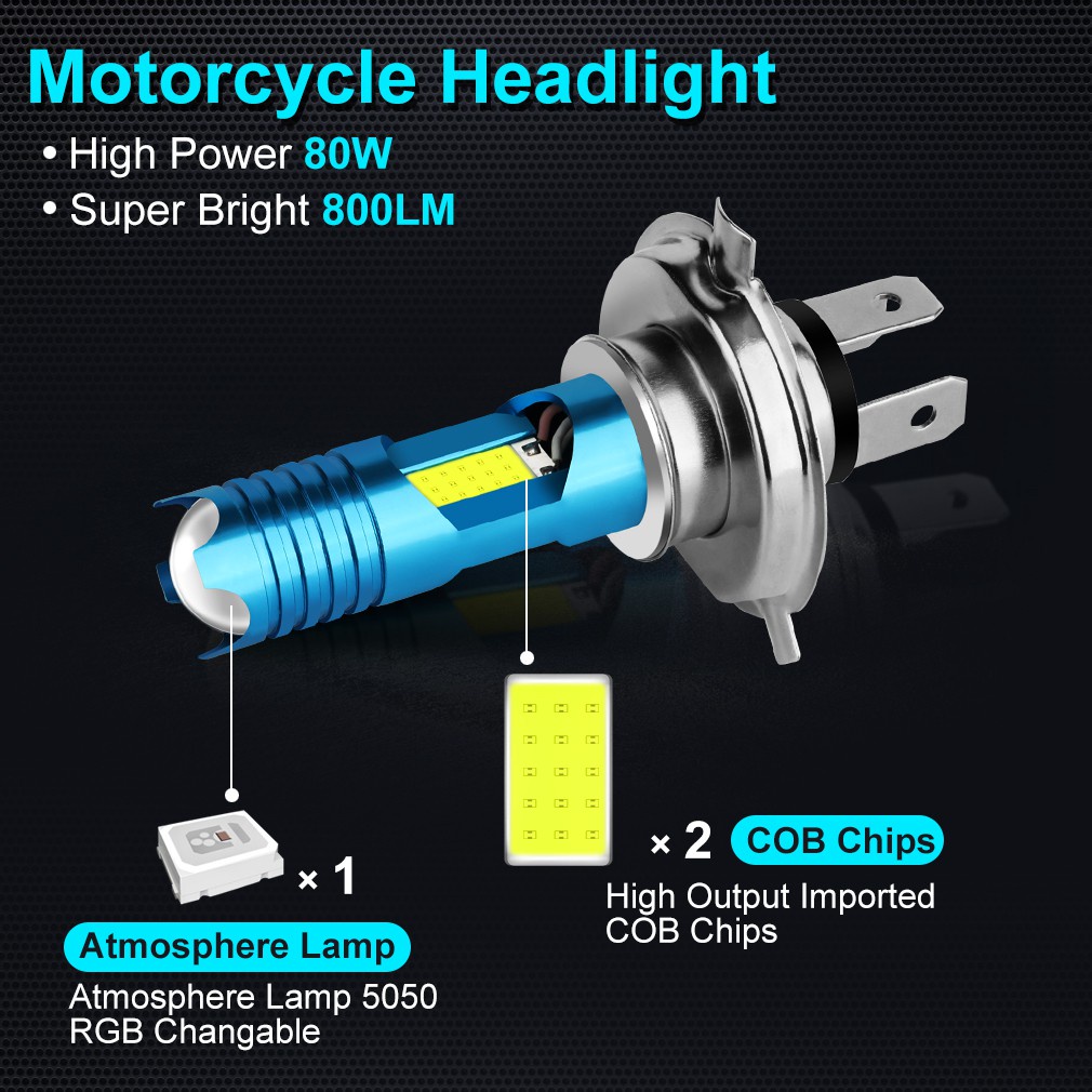 Đèn pha động cơ LED RGB H4 H7 P15D H6 BA20D 12V cho xe máy ATV Lamp Hi Lo Beam