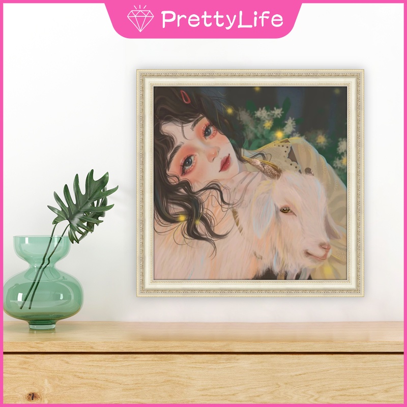 Bộ tranh đính đá 5D họa tiết cô gái &amp; hoa độc đáo DIY 30x30cm/40x40cm/50x50cm