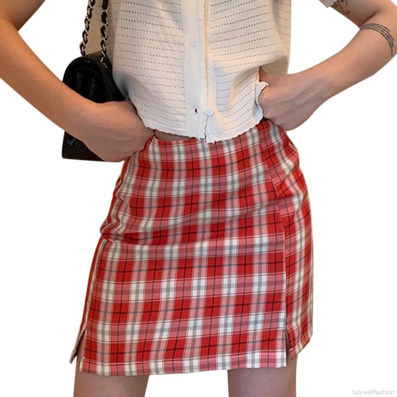 [Baywellfashion]Fashion New Stitching Color Lattice High Waist Skirt | BigBuy360 - bigbuy360.vn