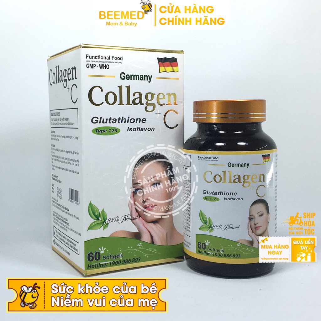 Bổ sung nội tiết tố từ Collagen C thủy phân - Collagen +C hộp 60v có thêm vitamin C, E, glutathion và mầm đậu nành