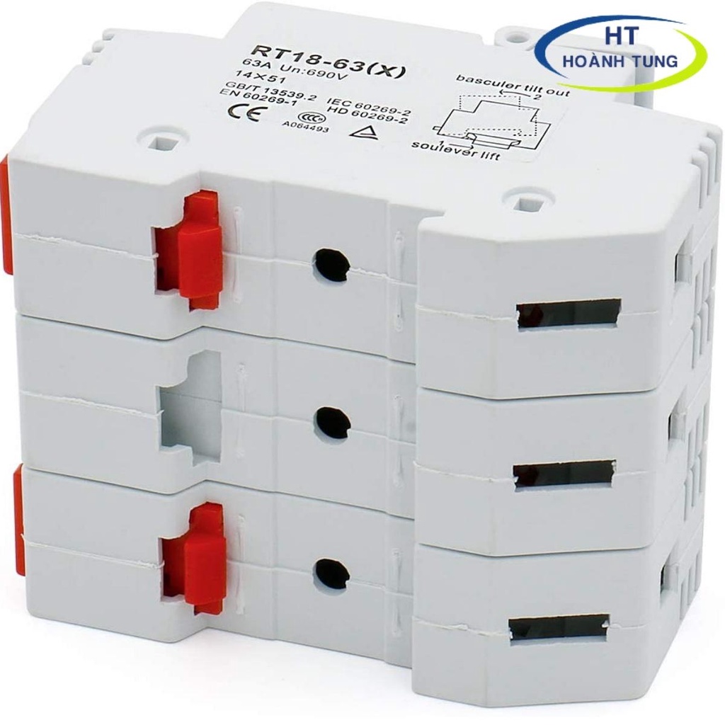 Bộ đế cầu chì sứ RT18-63X có đèn loại 3 pha bao gồm vỏ chì và ruột chì bảo vệ quá dòng, quá tải hệ thống điện