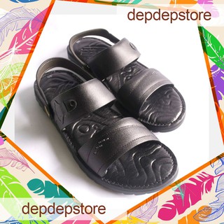 (Mã R66) Dép Nam Da Bò Quai Hậu Màu Đen Cao Cấp - Đế Bọc Da Toàn Bộ Siêu Đẹp - Dép Da Nam Đế Dập Vân Phong Cách